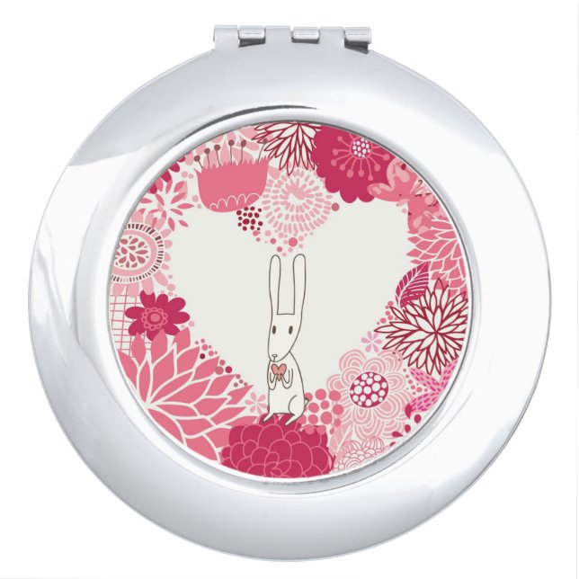Romantic floral background with cute rabbit compact mirror (Front)