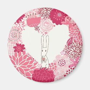 Romantic floral background with cute rabbit magnet