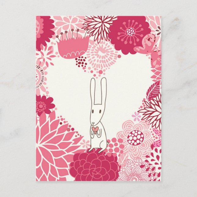 Romantic floral background with cute rabbit postcard (Front)