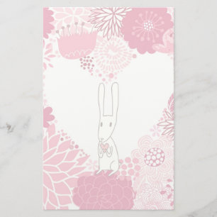 Romantic floral background with cute rabbit stationery