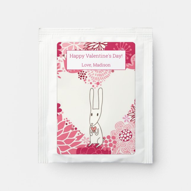 Romantic floral background with cute rabbit tea bag drink mix (Front)