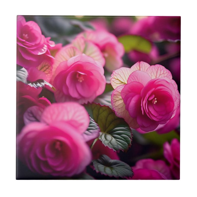 Romantic Floral Begonia Pattern Ceramic Tile (Front)