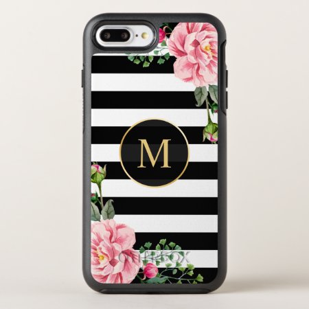 Romantic Floral Black White Stripes Monogram Otterbox Symmetry Iphone 