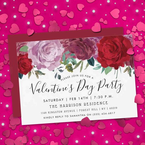Romantic Floral Blooms Valentines Day Party Invitation