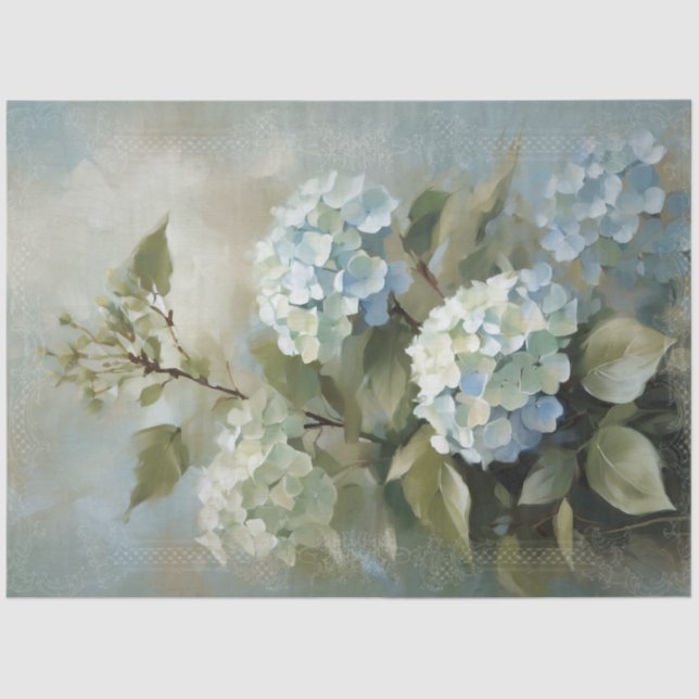 Romantic Floral Blue Hydrangea Vintage Decoupage Tissue Paper (Front)