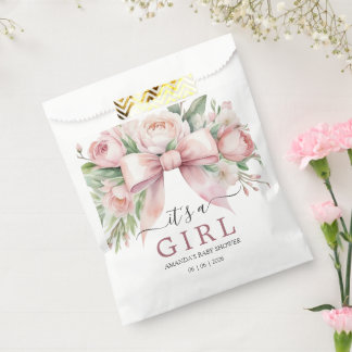 Romantic Floral Blush Pink Bow Baby Shower Favor Bag