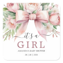 Romantic Floral Blush Pink Bow Baby Shower