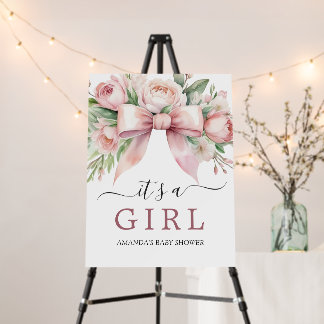 Romantic Floral Blush Pink Bow It's A Girl Foam Board