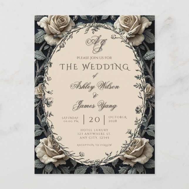 Romantic Floral Botanical Wedding Invitation Postcard (Front)