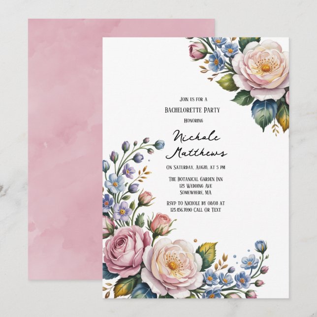 Romantic Floral Bouquet Bachelorette Party Invitation (Front/Back)