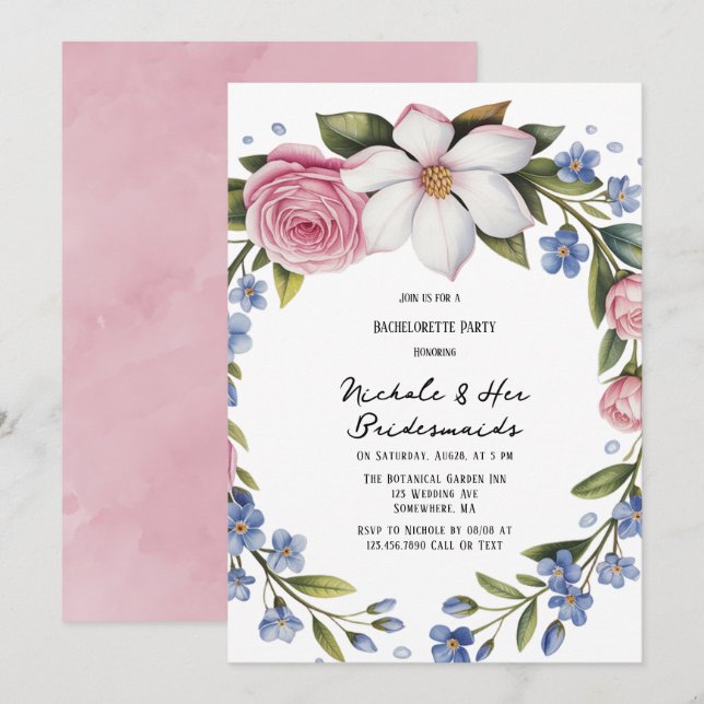Romantic Floral Bouquet Bridesmaids Luncheon Invitation (Front/Back)