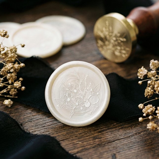 Romantic Floral Bouquet Flowers & Greenery Wedding Wax Seal Stamp (Romantic Floral Bouquet Flowers & Greenery Wedding Wax Seal Stamp)
