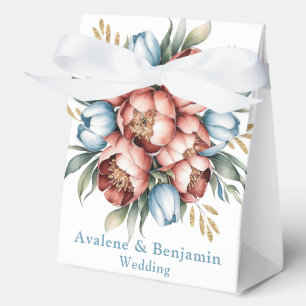Romantic Floral Bouquet: Peonies & Tulips Wedding Favor Boxes