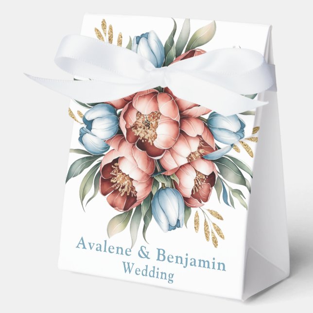 Romantic Floral Bouquet: Peonies & Tulips Wedding Favor Boxes (Front)