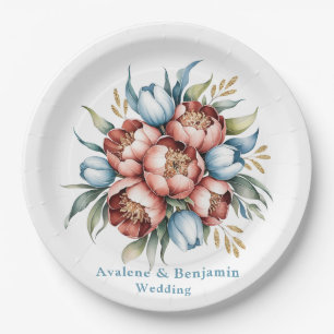 Romantic Floral Bouquet: Peonies & Tulips Wedding Paper Plates