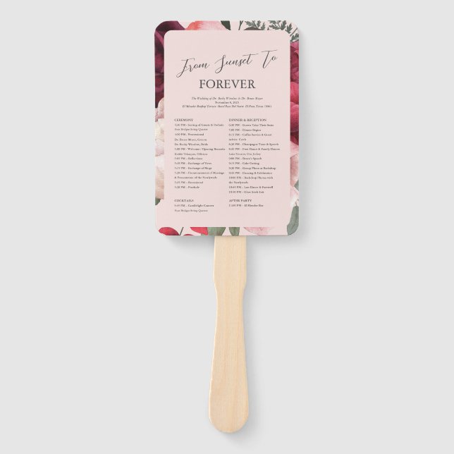 Romantic Floral Bouquet Pink Wedding Program Fan (Front)