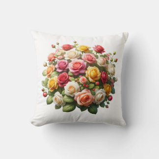 Romantic Floral Bouquet Throw Pillow