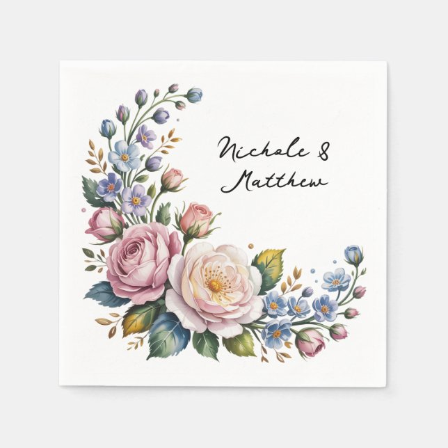 Romantic Floral Bouquet Wedding Napkins (Front)