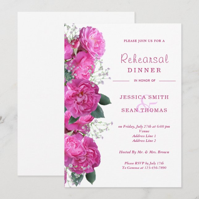 Romantic Floral Bouquet Wedding Rehearsal Dinner Invitation (Front/Back)