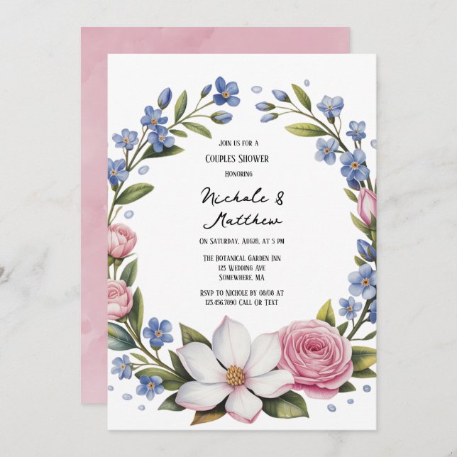Romantic Floral Bouquet Wedding Shower Invitation (Front/Back)