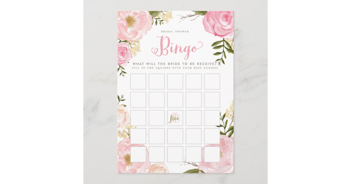 Romantic Floral Bridal Shower Bingo Game Card Zazzle Com