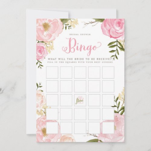 Romantic Floral Bridal Shower Bingo Game Card