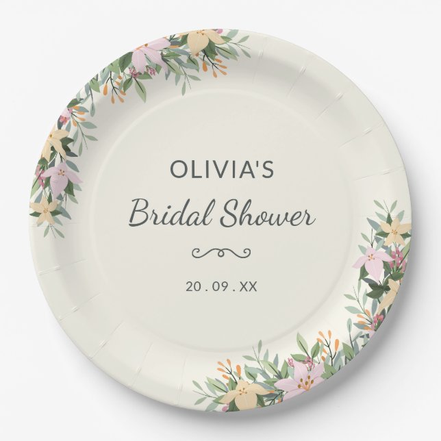 Romantic Floral Bridal Shower Paper Plates (Front)