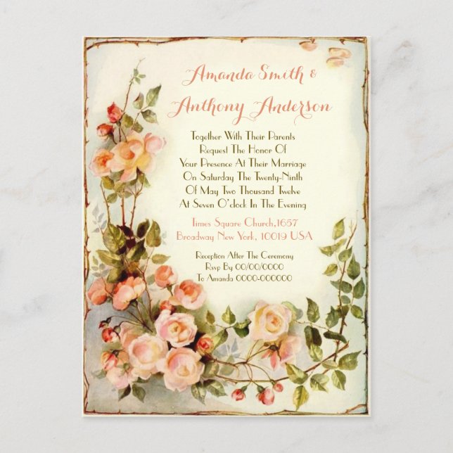 Romantic floral Budget wedding invitation Postcard (Front)