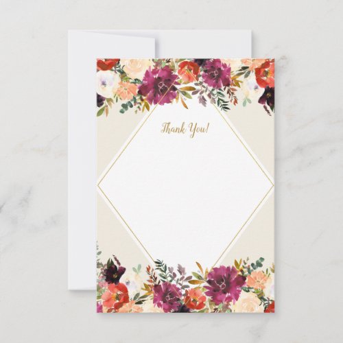 Romantic Floral Burgundy  Peach Stationery Thank You Card