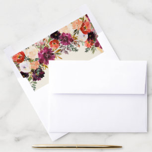 Romantic Floral Burgundy + Peach Wedding Envelope Liner