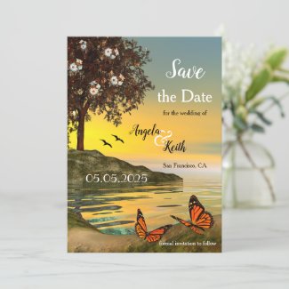 Romantic Floral Butterfly Save the Date Card