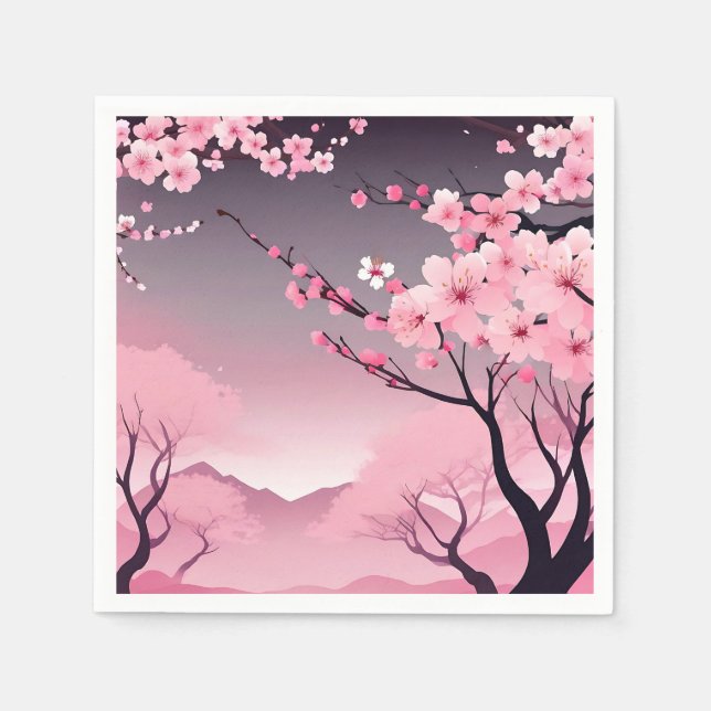 Romantic Floral Cherry Blossom Napkins (Front)