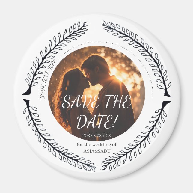 Romantic Floral Circle Save the Date Magnet (Front)