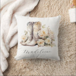 Romantic Floral Cowgirl Boots Calligraphy Name Throw Pillow<br><div class="desc">A rustic but romantic and elegant cowgirl boots themed throw pillow with elegant calligraphy script for your custom name and a floral peonies flower pattern on the back.</div>