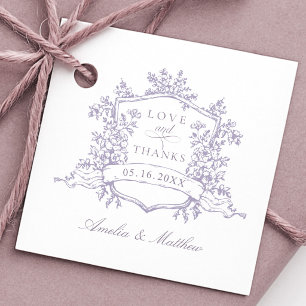 Romantic Floral Crest Lavender Love & Thanks Favor Tags