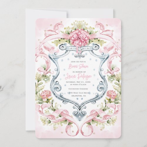 Romantic Floral Crest Monogram  Bridal  Invitation