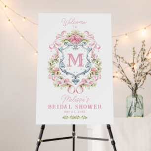 Romantic Floral Crest Monogram   Bridal Welcome Foam Board