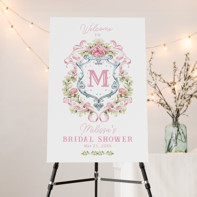 Romantic Floral Crest Monogram | Bridal Welcome Foam Board (In Situ (Stand))
