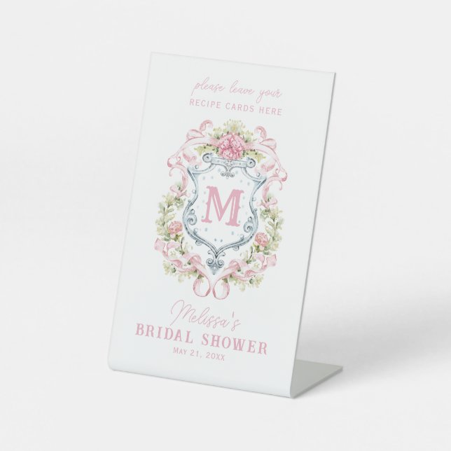 Romantic Floral Crest Monogram | Bridal Welcome Pedestal Sign (Front)