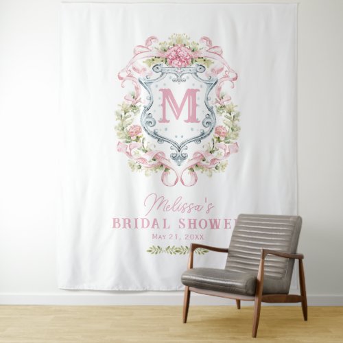 Romantic Floral Crest Monogram  Bridal Welcome Tapestry