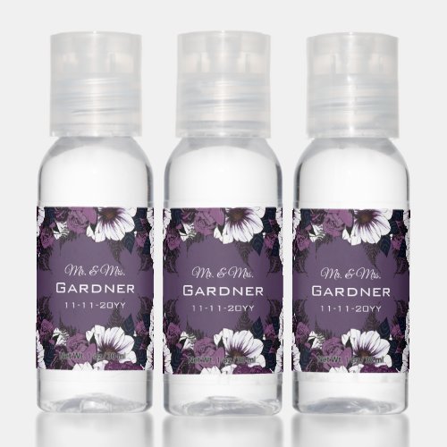 Romantic Floral Dark Plum Purple Wedding Hand Sanitizer