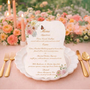 Romantic Floral Die Cut Wedding Menu Card
