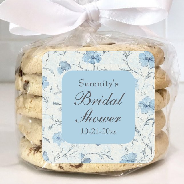Romantic Floral Dusty Blue Bridal Shower Garden Square Sticker (Creator Uploaded)