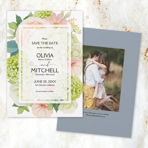 Romantic Floral Dusty Blue Photo Wedding Save The Date
