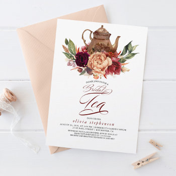 Romantic Floral Earthy Fall Bridal Shower Tea Invitation by lovelywow at Zazzle
