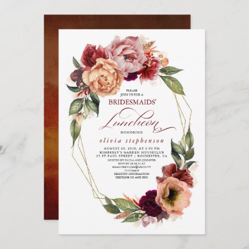 Romantic Floral Earthy Fall Bridesmaids Luncheon Invitation