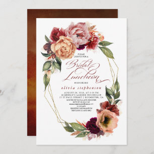 Romantic Floral Earthy Tones Fall Bridal Luncheon Invitation