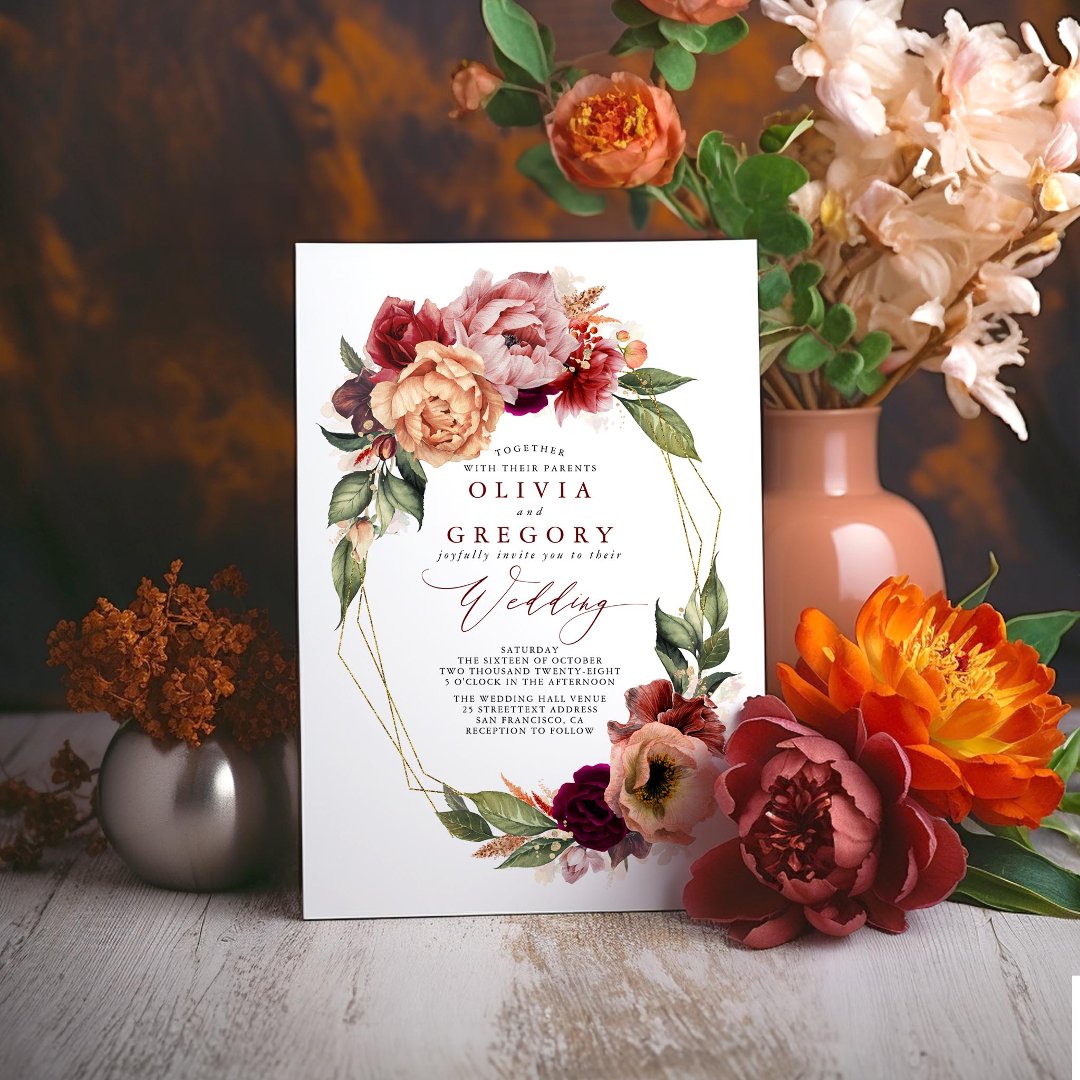 Romantic Floral Earthy Tones Fall Wedding Invitation (Elegant Floral Fall Wedding Invitations)