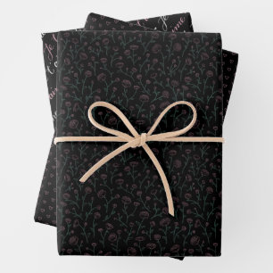 romantic floral elegant black and pastel pink, EN Wrapping Paper Sheets