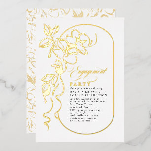 Romantic Floral Elegant Engagement Party Gold Foil Invitation